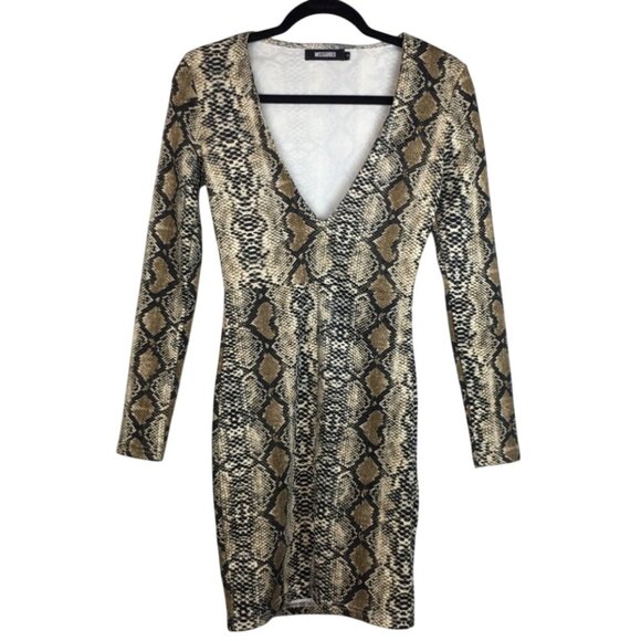 Missguided MobWife Snake Print V-Neck Long Sleeve Bodycon Dress Women's Size 6 - Picture 1 of 7